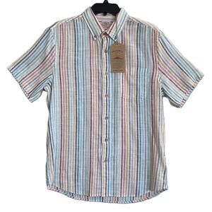 Faherty Shirt Men's Medium Breeze Shirt Short Slv Linen Multicolor Stripe NEW